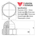 Size guide for the M18 Hex Dome Nut, Metric, A2 (304) Stainless Steel, DIN 1587