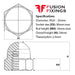 Size guide for the M20 Hex Dome Nut, Metric, Class 6 Steel, BZP, DIN 1587