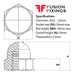Size guide for the M22 Hex Dome Nut, Metric, Class 6 Steel, BZP, DIN 1587