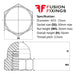 Size guide for the M33 Hex Dome Nut, Metric, A4 (316) Stainless Steel, DIN 1587