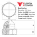 Size guide for the M5 Hexagon Dome Nut Metric Brass, DIN 1587