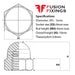 Size guide for the M5 Hex Dome Nut, Metric, A2 (304) Stainless Steel, DIN 1587