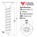 Size guide for the 6mm (No.12) x 140mm Pozi Countersunk Full-Thread Chippy Wood Screws, A2 (304) Stainless Steel