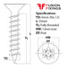 Size guide for the 6mm (No.12) x 35mm Pozi Countersunk Full-Thread Chippy Wood Screws, A2 (304) Stainless Steel