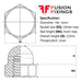 Size guides for the M6 Hexagon Dome Nut Metric Brass, DIN 1587