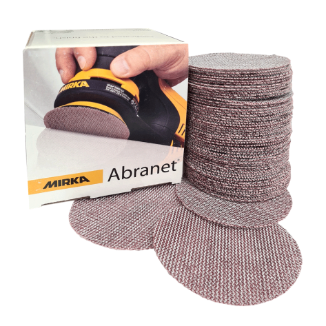 Mirka 77mm Abranet Sanding Discs P360 Grit - Pack of 50, 5420305037. Part of a growing range os sanding discks from Fusion Fixings