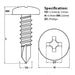 32mm pan head self drilling screw size diagram