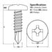 25mm pan head self drilling screw size guide.