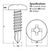 Size guide for the 25mm pan head self drilling screw with a 4.2mm thread diameter