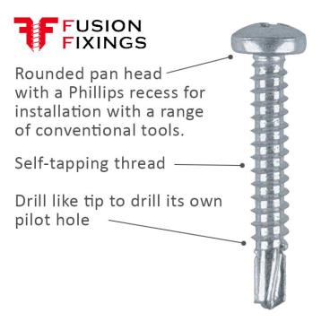 6.3mm (No.14) x 100mm, pan head self drilling screw (TEK), BZP, DIN 7504 N H