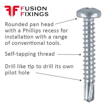 4.8mm (No.10) x 70mm, Pan Head Self Drilling Screw (TEK), BZP, DIN 7504 N H