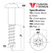 Size guide for the 3.5mm (No.6) x 35mm Pozi Round Head Wood Screw, A2 Stainless Steel, DIN 7996