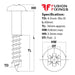 Size guide for the 4.5mm (No.9) x 60mm Pozi Round Head Wood Screw, A2 Stainless Steel, DIN 7996