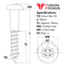 Size guide for the 5mm (No.10) x 30mm Pozi Round Head Wood Screw, A2 Stainless Steel, DIN 7996