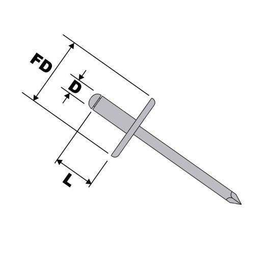 3.2mm x 12mm Peel Back Pop Rivet Aluminium - Steel