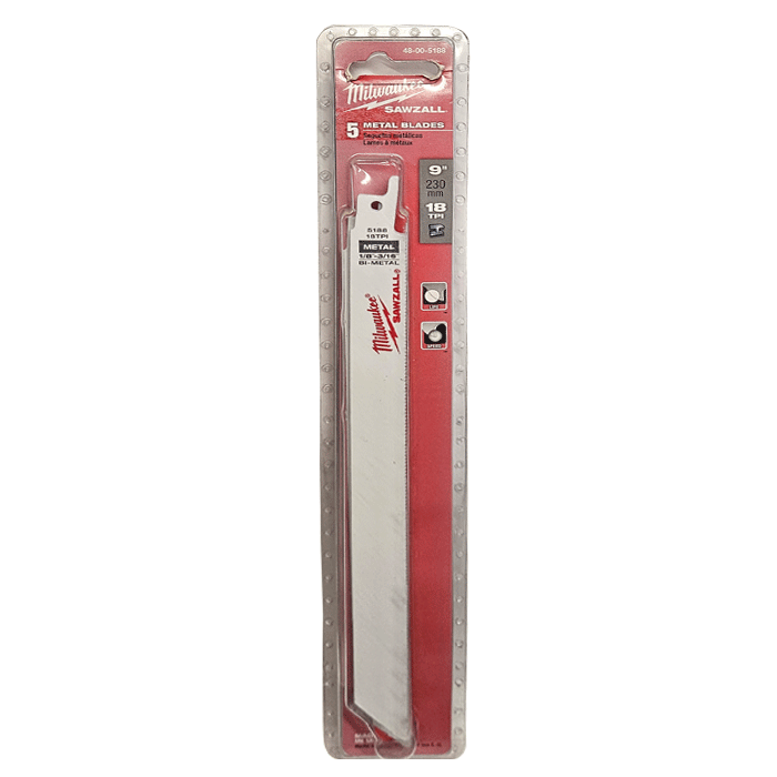 Milwaukee SAWZALL Universal Reciprocating Saw Blades 230mm x 18 TPI, Pack of 5 (48005188) - Clearance