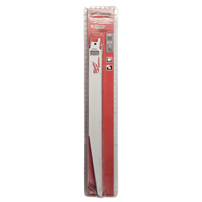 Milwaukee SAWZALL Universal Reciprocating Saw Blades 300mm x 8/12 TPI, Pack of 5 (48005094) - Clearance