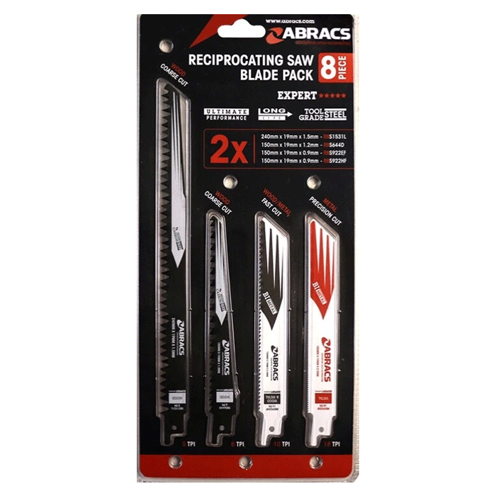 ABRACS 8 Piece Reciprocating Saw Blade Pack (RBSMIX8) - Clearance