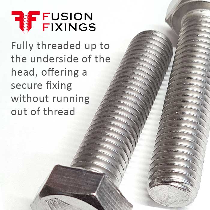 M10 x 120mm Hex Set Screw (Fully Threaded Bolt) A2 Stainless Steel DIN 933
