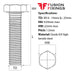Size guide for the M14 x 25mm Hex Set Screw, Metric Fine Thread (Fully Threaded Bolt) Self-colour, DIN 961