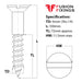 Size guide for the 6mm (No.14) x 110mm Slotted Countersunk Wood Screw, A2 Stainless Steel, DIN 97