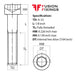 Size guide for the 6-32 UNC x 1/8 Inch Socket Cap Head Screw, Self Colour Grade 12.9 Steel (ASME B18.3)