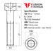 Size guide for the M12 x 12mm Socket Cap Head Screw, Self Colour, DIN 912