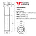Size guide for 6-32 UNC x 3/16 Inch Socket Cap Head Screw, A2 Stainless Steel (ASME B18.3)