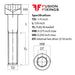 Size guide for 1/4 (20) UNF x 5/8 Inch Socket Cap Head Screw, Self Colour Grade 12.9 Steel (ASME B18.3)