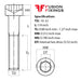 Size guide for 10-32 UNF x 1/4 Inch Socket Cap Head Screw, A2 Stainless Steel (ASME B18.3)