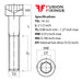 Size guide for 10-32 UNF x 2 1/2 Inch Socket Cap Head Screw, A2 Stainless Steel (ASME B18.3)