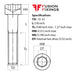 Size guide for 10-32 UNF x 5/8 Inch Socket Cap Head Screw, A2 Stainless Steel (ASME B18.3)