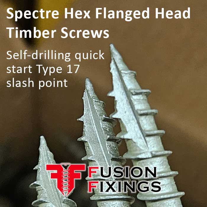 Spectre Flanged Hex Head timber screws info image from Fusion Fixings