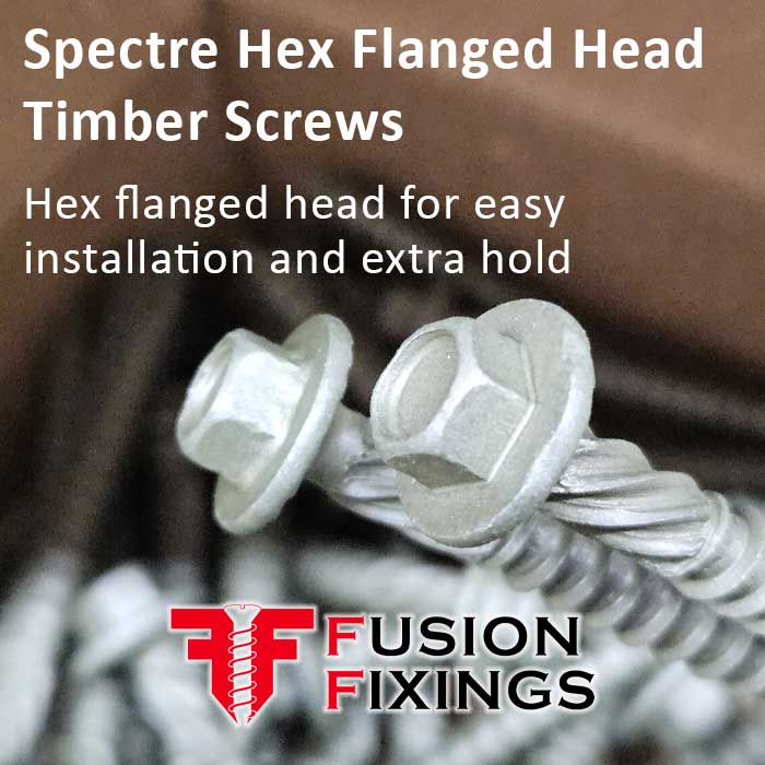 Spectre Flanged Hex Head timber screws info image from Fusion Fixings