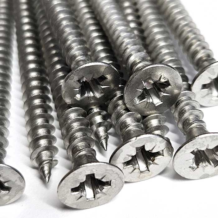 5mm (No.10) x 120mm Pozi Countersunk Full-Thread Chippy Wood Screws, A2 (304) Stainless Steel