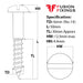 Size guide for 6mm (No.14) x 50mm Slotted Round Head Wood Screw, A2 Stainless Steel, DIN 96