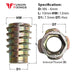 Size guide for the M6 x 10mm E Type Threaded Insert Nut, Zinc Plated