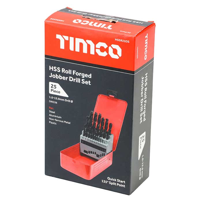 HSS Metric Roll Forged Multi-Purpose Jobber Drill Bit Set 25 Piece 1mm - 13mm (HSSR25DS)