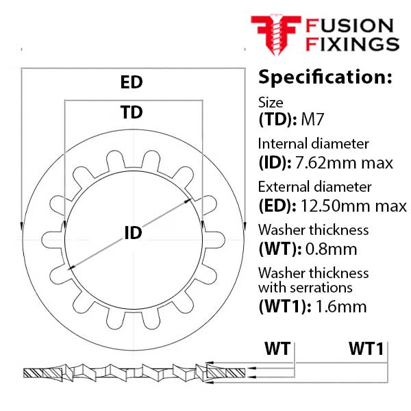 M7 Internal Tooth Shakeproof Locking Washer A2 (304) Stainless Steel, DIN 6797J