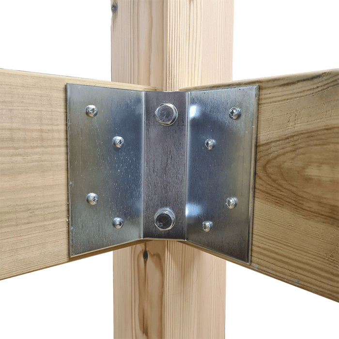 Decking Frame Corner Support Bracket Kit installtion image showing the bracket in situ. Part of a growing range of decking accessories in stock